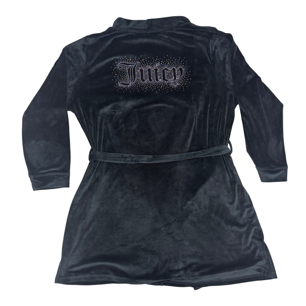 *READ* Juicy Couture Black Velour Rhinestone Logo Robe L/XL 9136-47
